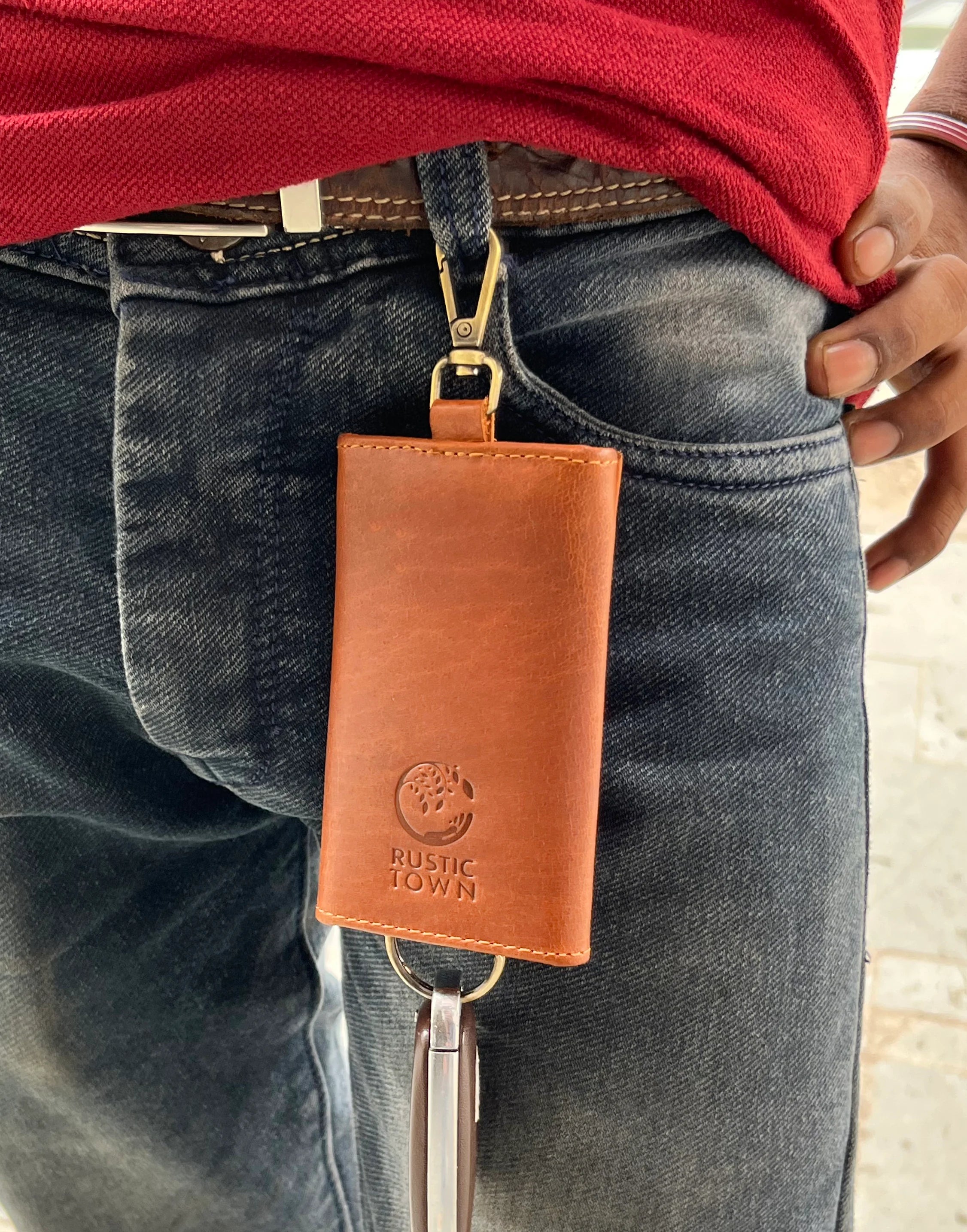 Genuine Leather Key Holder - Smart Fob Car Key Loop with Slim Keychain for Men & Women (Cognac Brown) - Perfect for Organizing Keys, Car Fobs & Daily Essentials