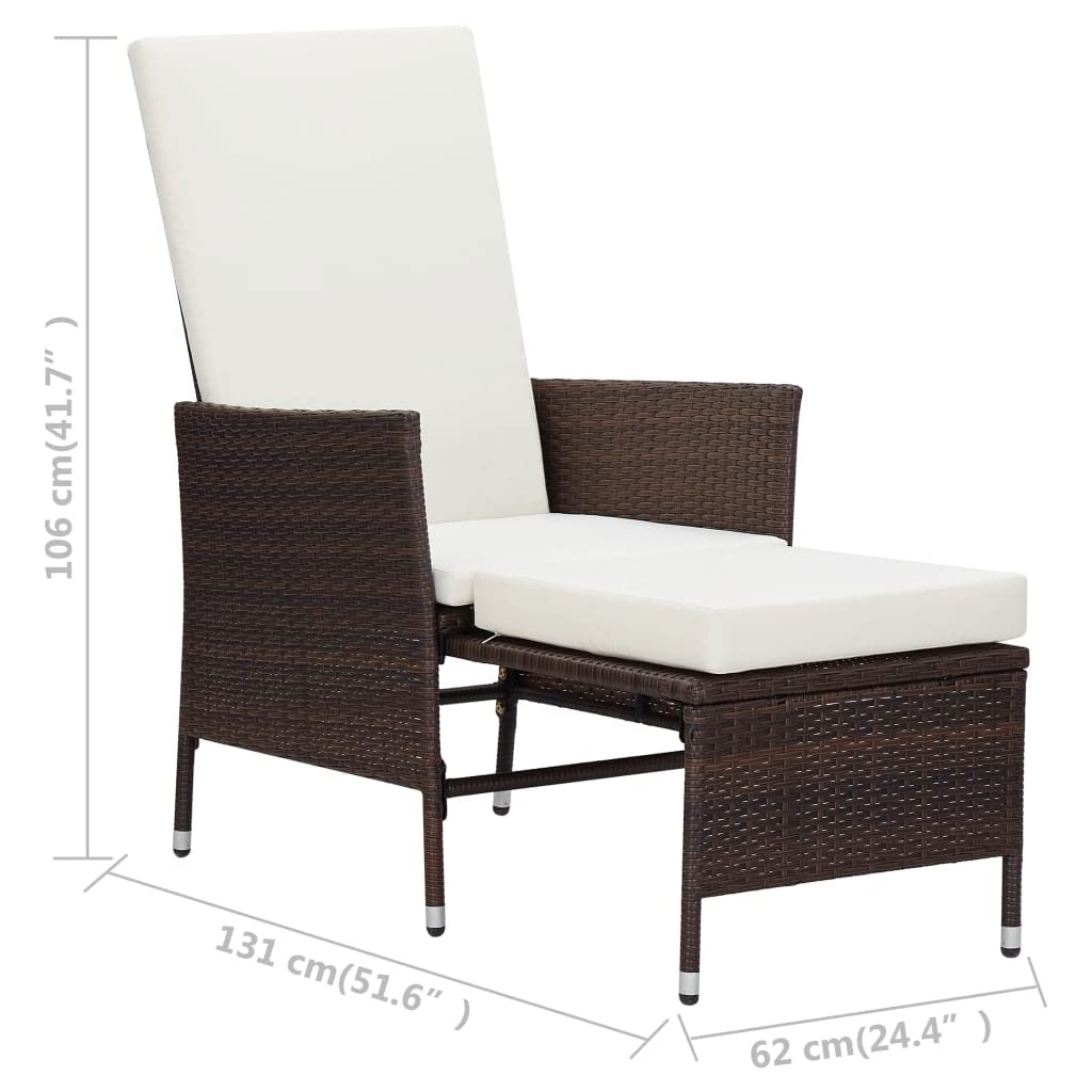 FAMIROSA Brown Poly Rattan Reclining Patio Chair with Cushions - 29 lbs - Outdoor Lounge Chair for Poolside, Garden, Deck & Backyard Relaxation