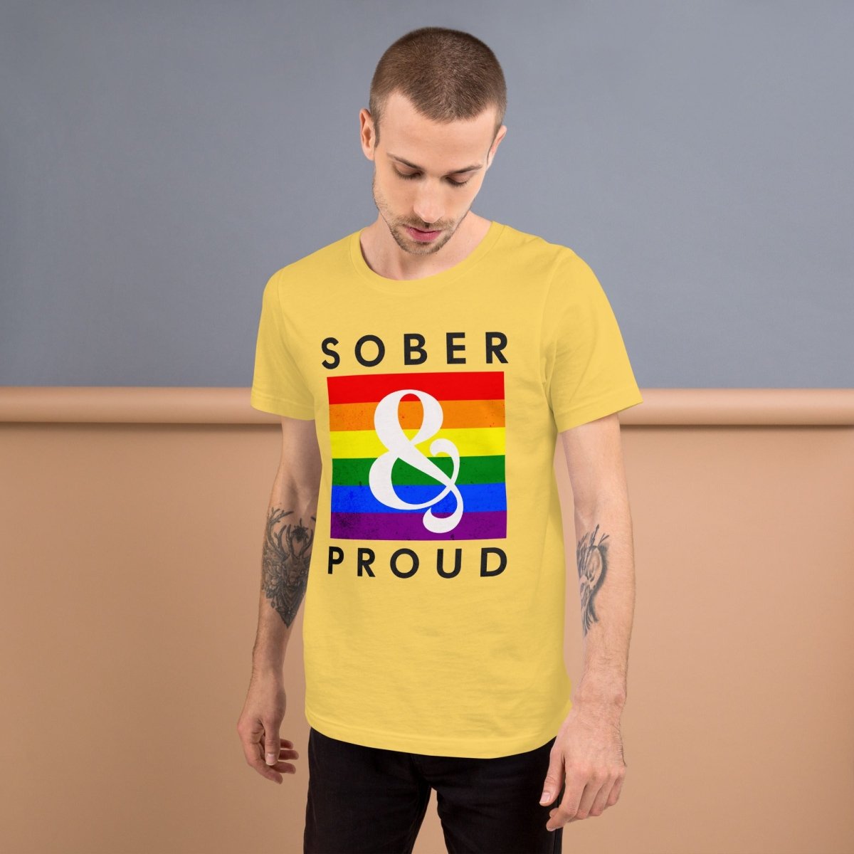 Sober & Proud Unisex T-Shirt | Rainbow Resilience Collection | Motivational Recovery Apparel for AA Meetings & Pride Events