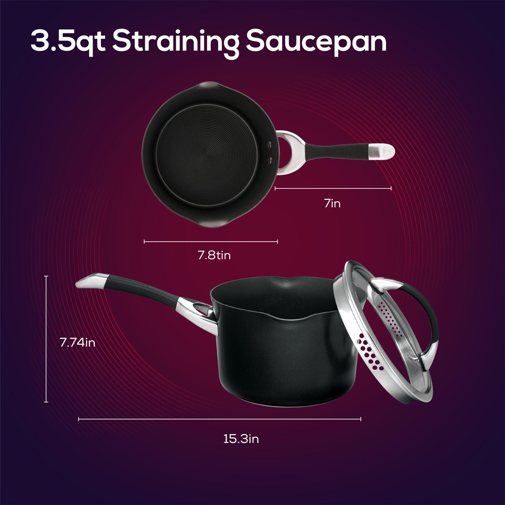 3.5 Quart Nonstick Straining Saucepan with Lid - Pasta & Soup Pot for Easy Cooking & Draining - Perfect for Pasta, Soups, and Stews - Ideal for Home Kitchen & Camping