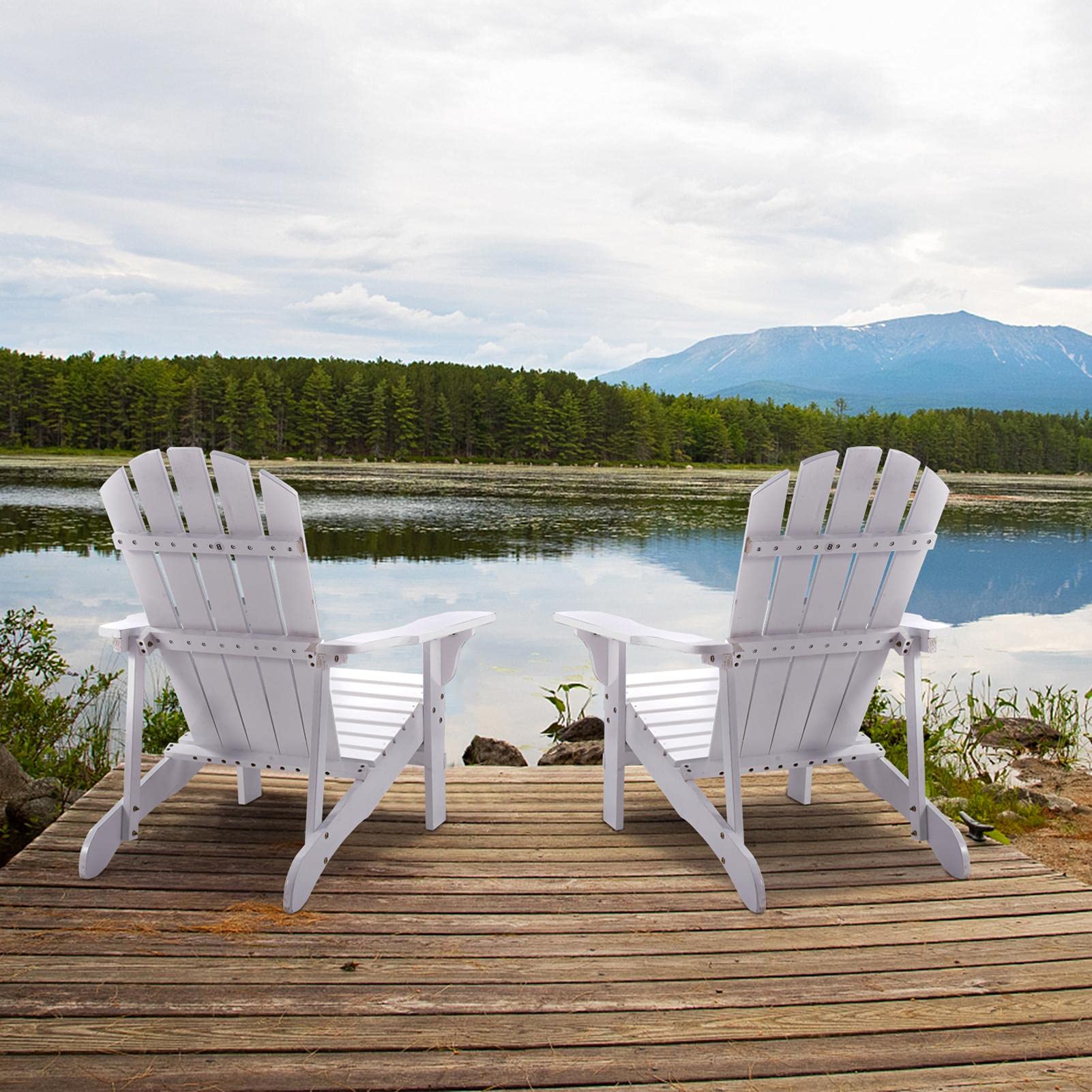Premium Foldable Solid Wood Adirondack Chair - All-Weather Outdoor Patio Chair for Terrace, Porch, Lawn & Beach - 350LBS Weight Capacity (White) - Perfect for Relaxing in Your Garden or by the Poolside