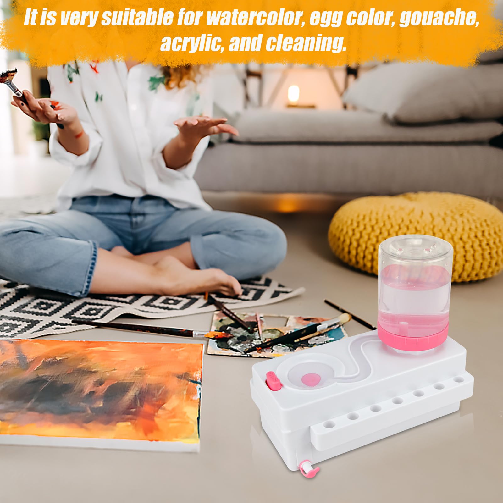 **Professional Brush Rinser Set – Paint & Makeup Brush Cleaner Machine with Running Water Circulation – White & Pink – Ideal for Artists, Makeup Enthusiasts & DIY Projects**    *(Use Cases: Perfect for cleaning paintbrushes, makeup brushes, and art tools efficiently at home, studio, or salon.)*