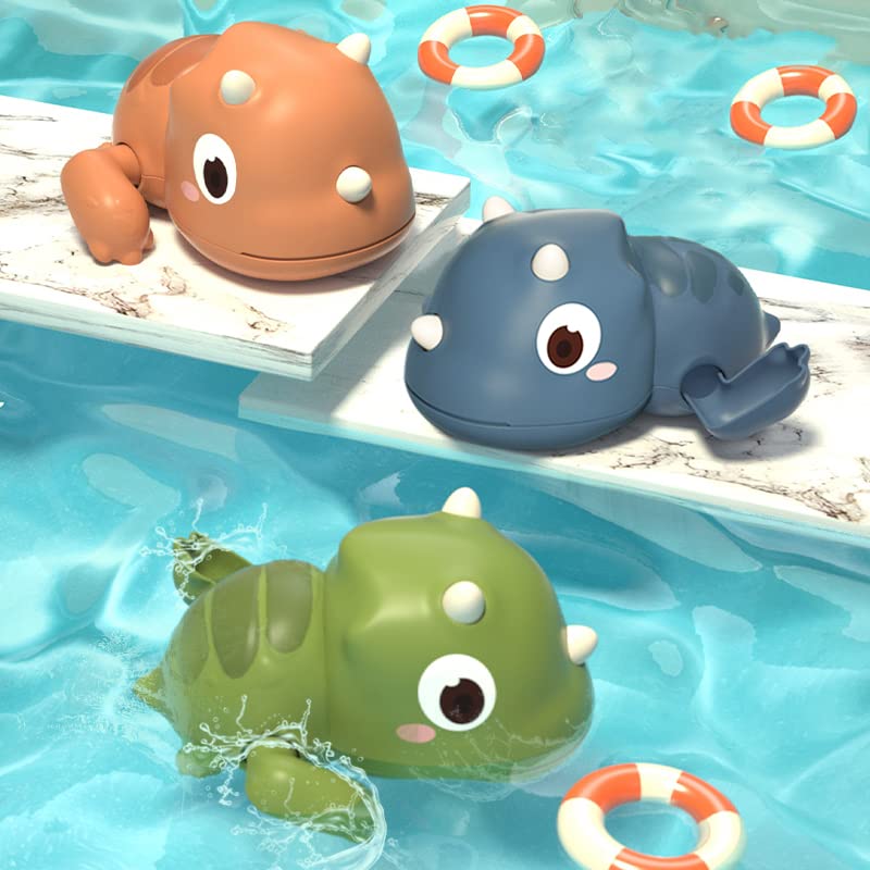Hooku Baby Bath Toys - 3 Pack Floating Dinosaur Toys for Toddlers 1-3 | Bathtub & Pool Water Play Gift