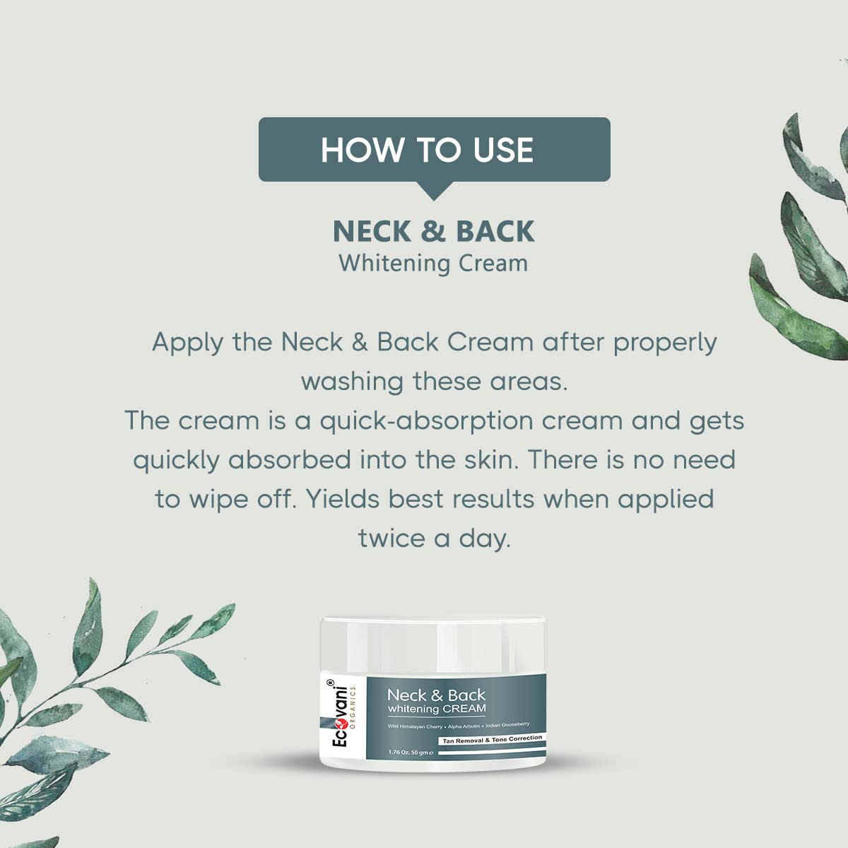 ECOVANI Neck & Back Whitening Cream for Dark Spots - Organic Skin Brightening & Tone Correcting Formula with Tan Removal - 50g (Pack of 1) - Perfect for Uneven Skin Tone on Neck, Back & Body Areas