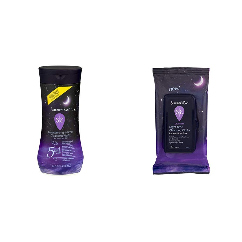 Summer's Eve Lavender Feminine Wash & Cleansing Cloths Kit - 12 oz pH Balanced Intimate Wash + 32 Count Soft Cloths for Women's Daily Hygiene & Freshness - Perfect for Travel, Gym & Post-Workout Care