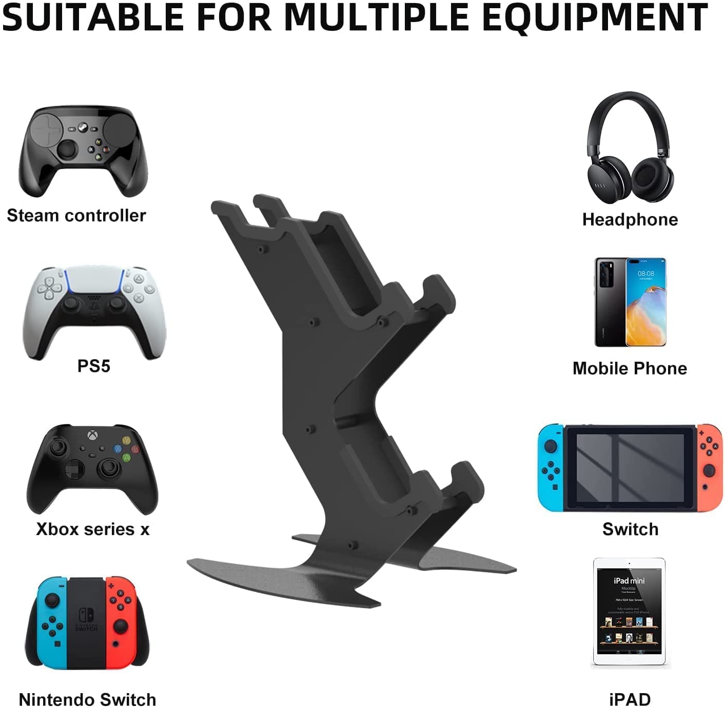 Universal Gaming Controller Stand - Aluminum Metal Holder for PS5, PS4, Xbox Series X/S, Xbox One & Nintendo Switch | Headset Mount & Gamepad Organizer | Perfect for Gaming Setup & Desk Organization