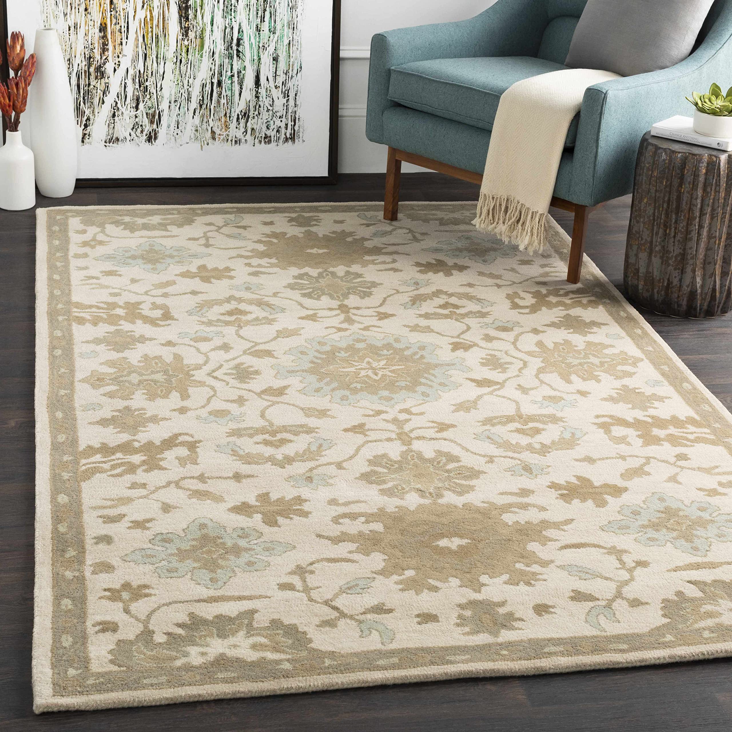 Premium Hauteloom Gainesboro Wool Area Rug for Living Room & Bedroom - Traditional Green, Beige, Blue - 9'9