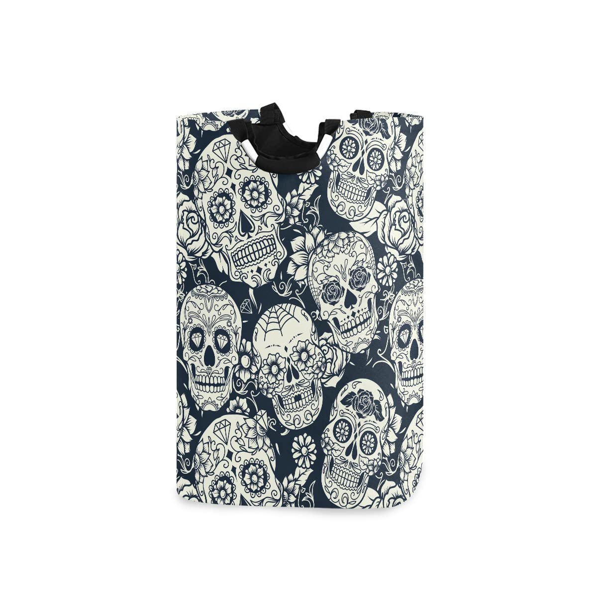 Foldable Collapsible Laundry Bag with Handles - Skull & Flower Design for Laundry Room Decor, Bathroom Storage & Organization - Perfect for College Dorms, Travel & Home Use
