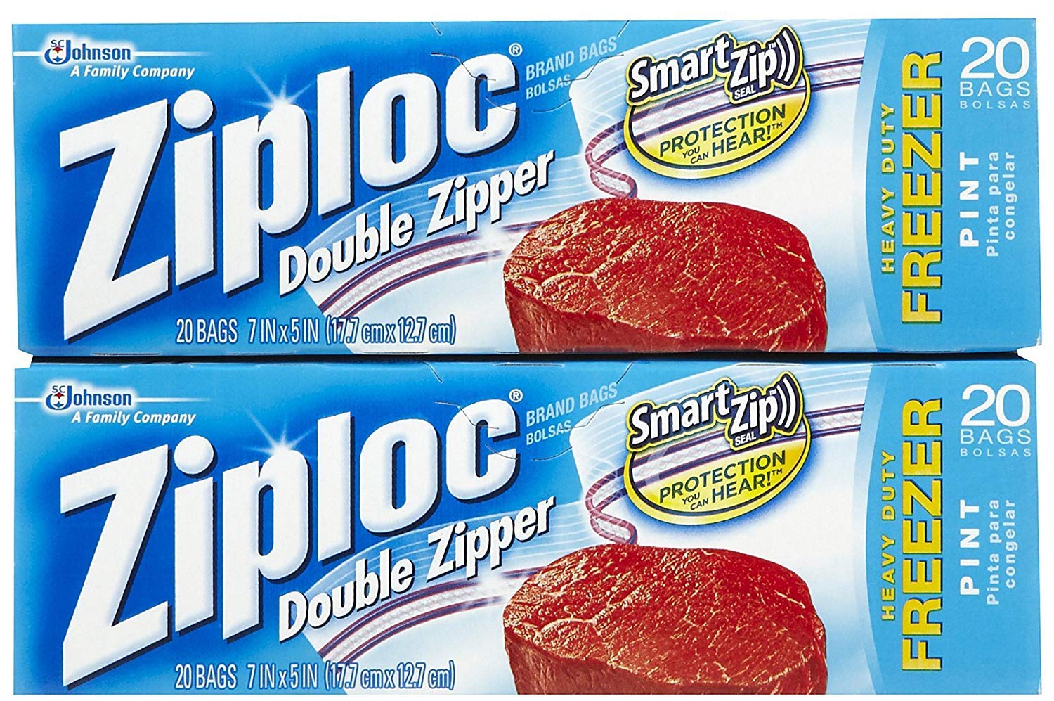 Ziploc Freezer Bags, Pint Size (20 Count, 2 Pack) - Heavy Duty Storage Bags for Freezing Food, Meal Prep & Leftovers - Perfect for Home Kitchen & Camping Trips