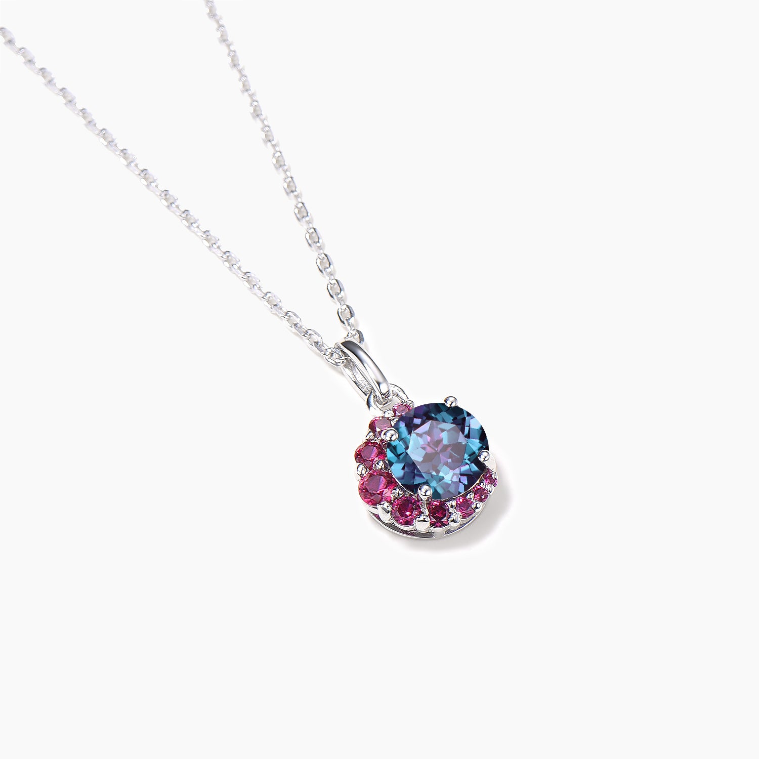 Round Cut Color Changing Alexandrite Pendant with Ruby Moon Necklace | Elegant Jewelry for Women | Perfect for Weddings, Anniversaries & Special Occasions