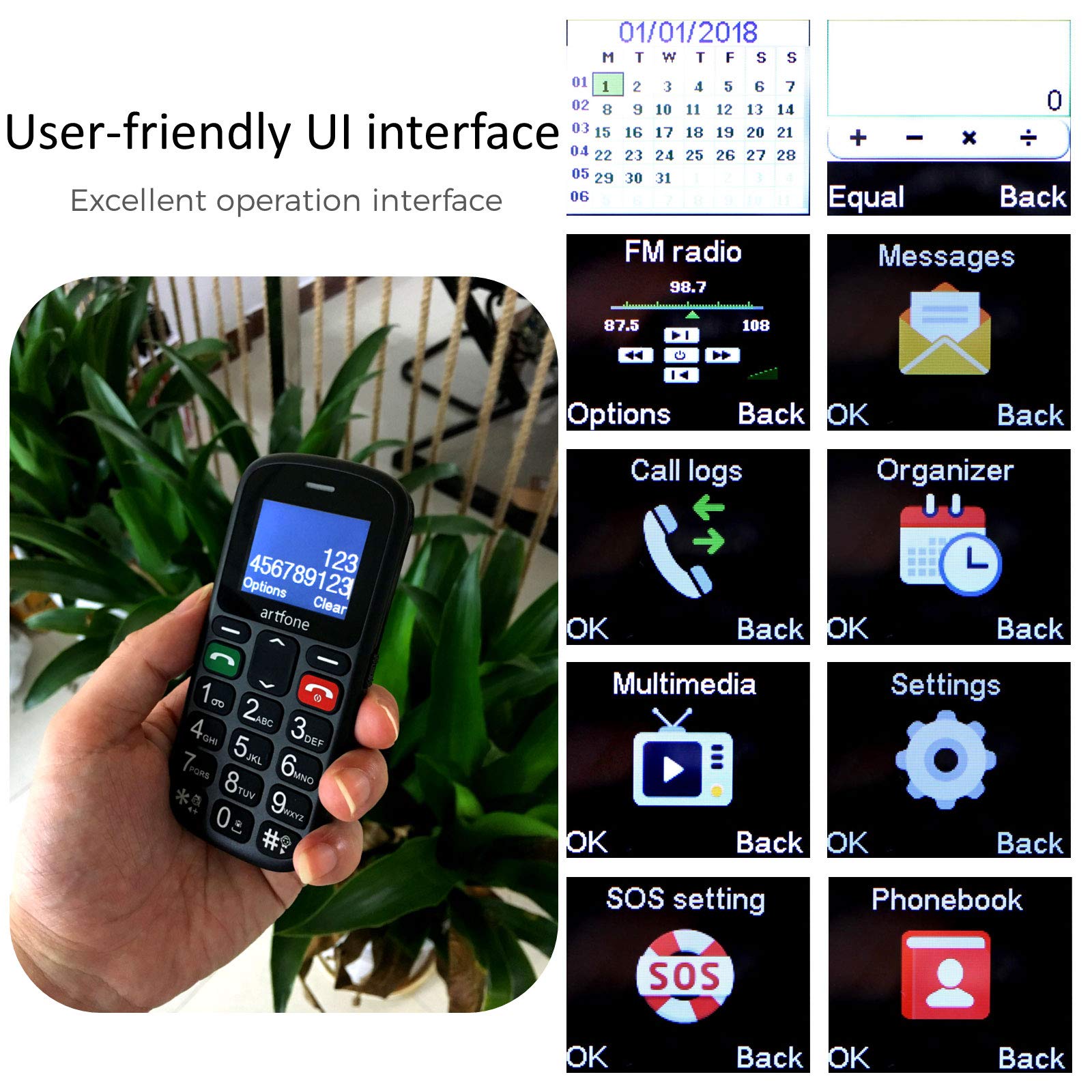 Artfone CS181 Big Button Mobile Phone for Seniors - Upgraded GSM Flip Phone with SOS Emergency Button, Talking Number & Flashlight - Easy-to-Use Elderly Cell Phone for Home, Travel & Emergency Situations