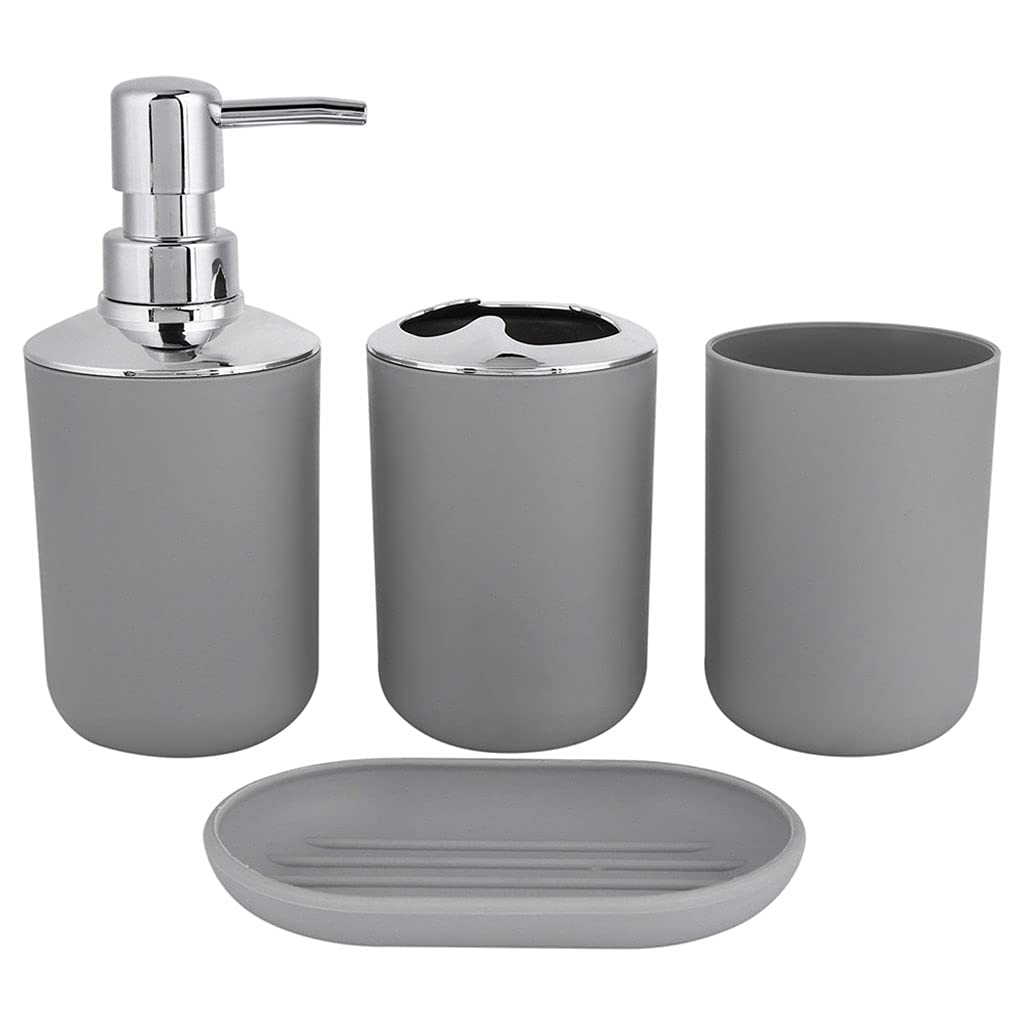 MagiDeal 4-Piece Bathroom Accessories Set - Gray Toothbrush Holder, Soap Dispenser & Toothbrush Cup for Countertop | Modern Hotel-Style Bath Ensemble for Home, Apartment & Guest Bathroom Decor
