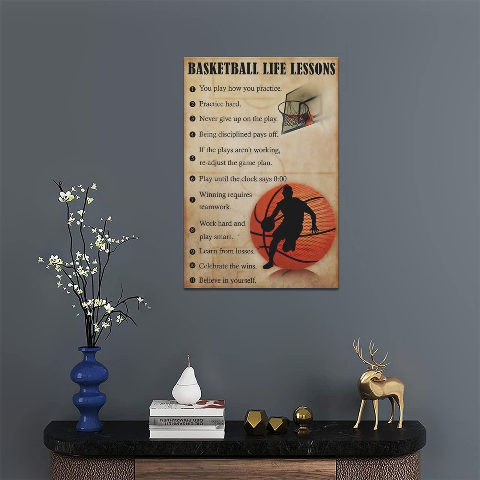 Basketball Wall Art - Motivational Canvas Print for Gym & Room Decor 16x24