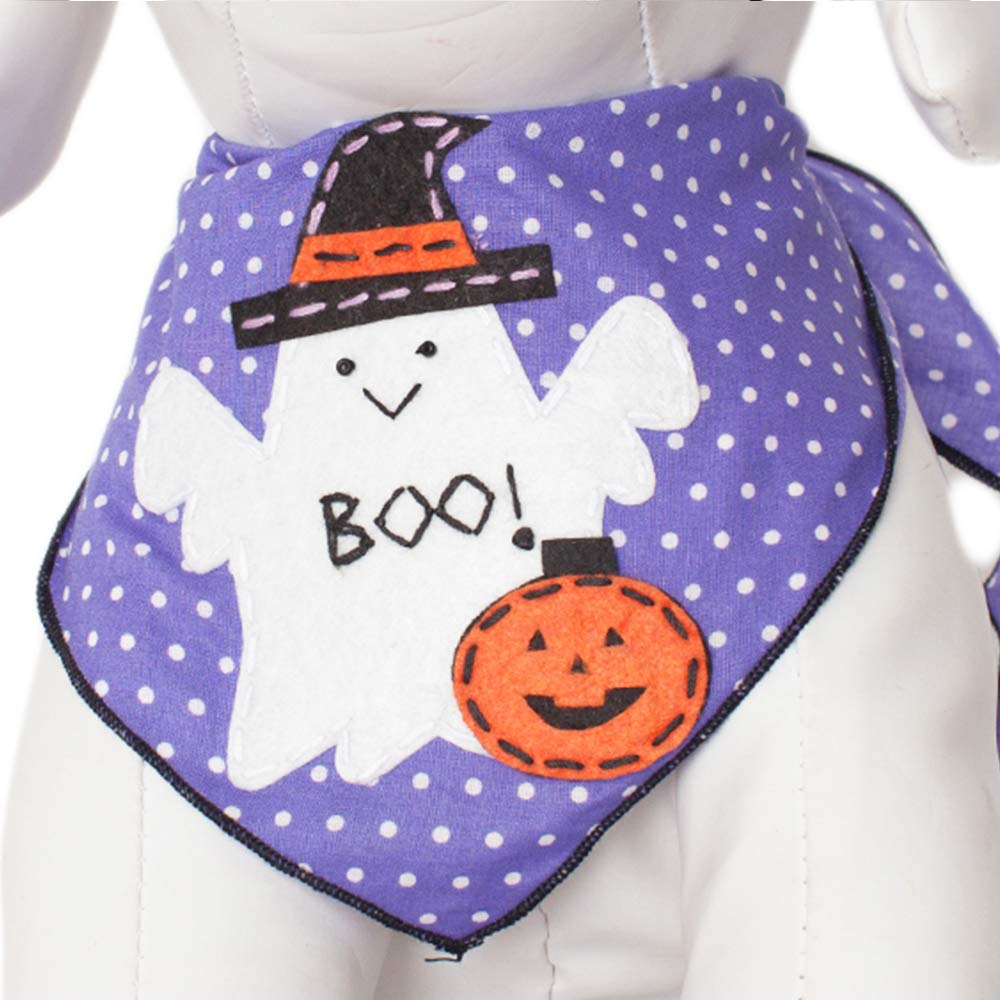 Halloween Dog Bandanas for Medium to Large Dogs - Boo & Friends Design, 100% Cotton Pet Bandana for Costume Parties & Trick-or-Treating