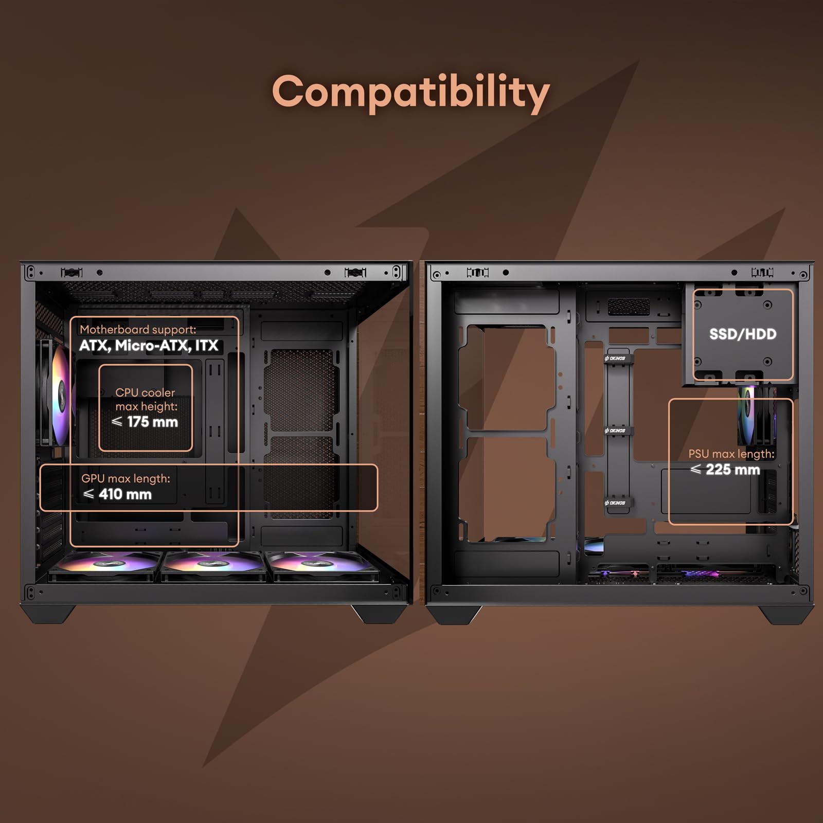 Premium Walnut Wood ATX Mid-Tower PC Case - 4 x 120mm ARGB PWM Fans Pre-Installed, USB Type-C Port, Tempered Glass Side Panel - Black Mirage 6 Gaming Computer Case for Home Office & Streaming Setup