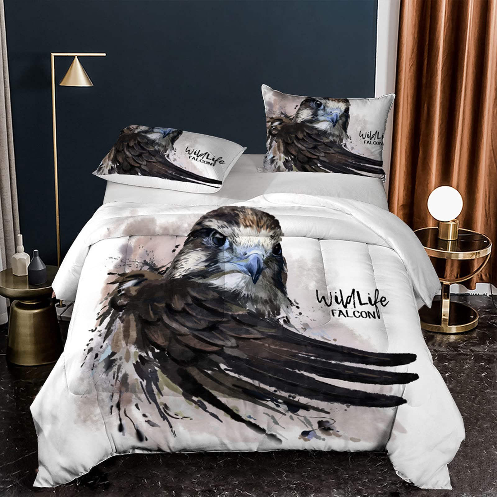 Kids Eagle Queen Comforter Set - Wildlife Falcon Bedding for Boys Room Decor