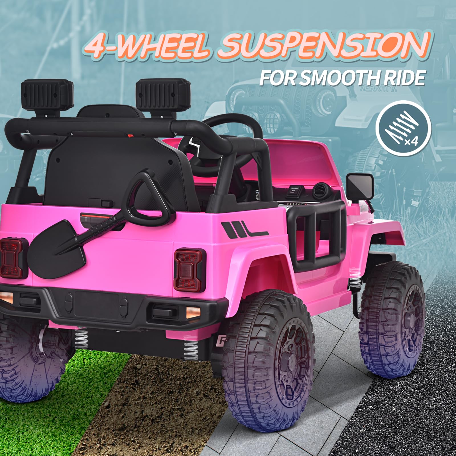 Joywhale 12V Kids Ride on Truck - Battery Powered Electric Car with Remote Control, 4-Wheel Suspension, LED Lights & Music - Pink Motorized Vehicle for Boys & Girls | Perfect for Birthday Gifts, Outdoor Play & Backyard Fun