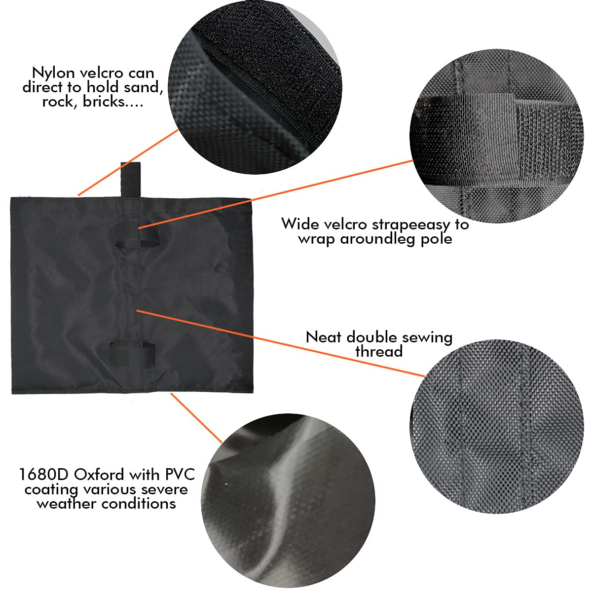 Heavy Duty Sand Bags for Canopy Tent - 4 Pack Black Weights for Outdoor Events, Beach, Camping & Market Stalls | Secure Your Tent in Windy Conditions
