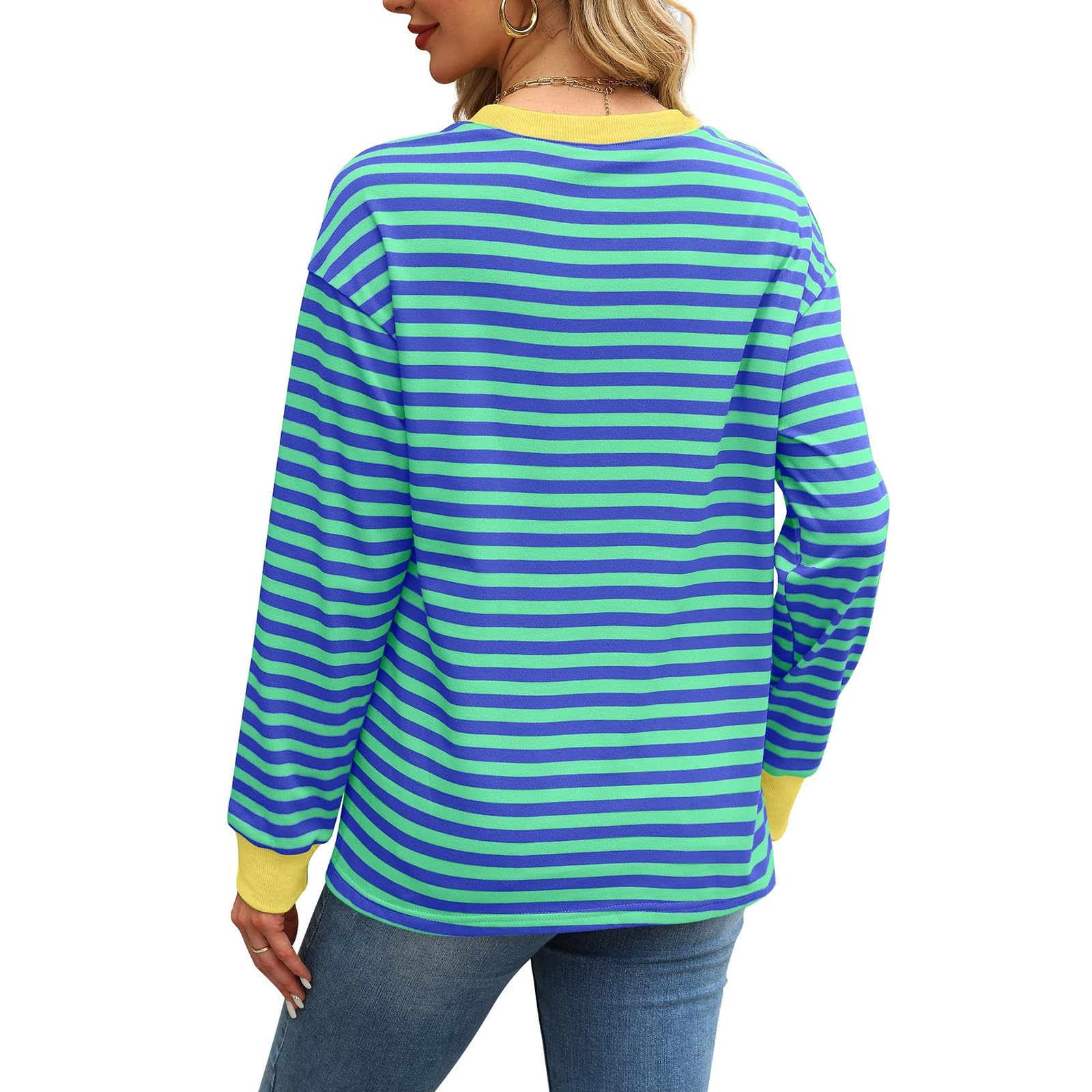 Women's Loose Fit Long Sleeve Striped Tunic Tops - Crewneck Casual Blouse for Work, Travel & Everyday Wear | Comfortable Office & Going Out Shirts