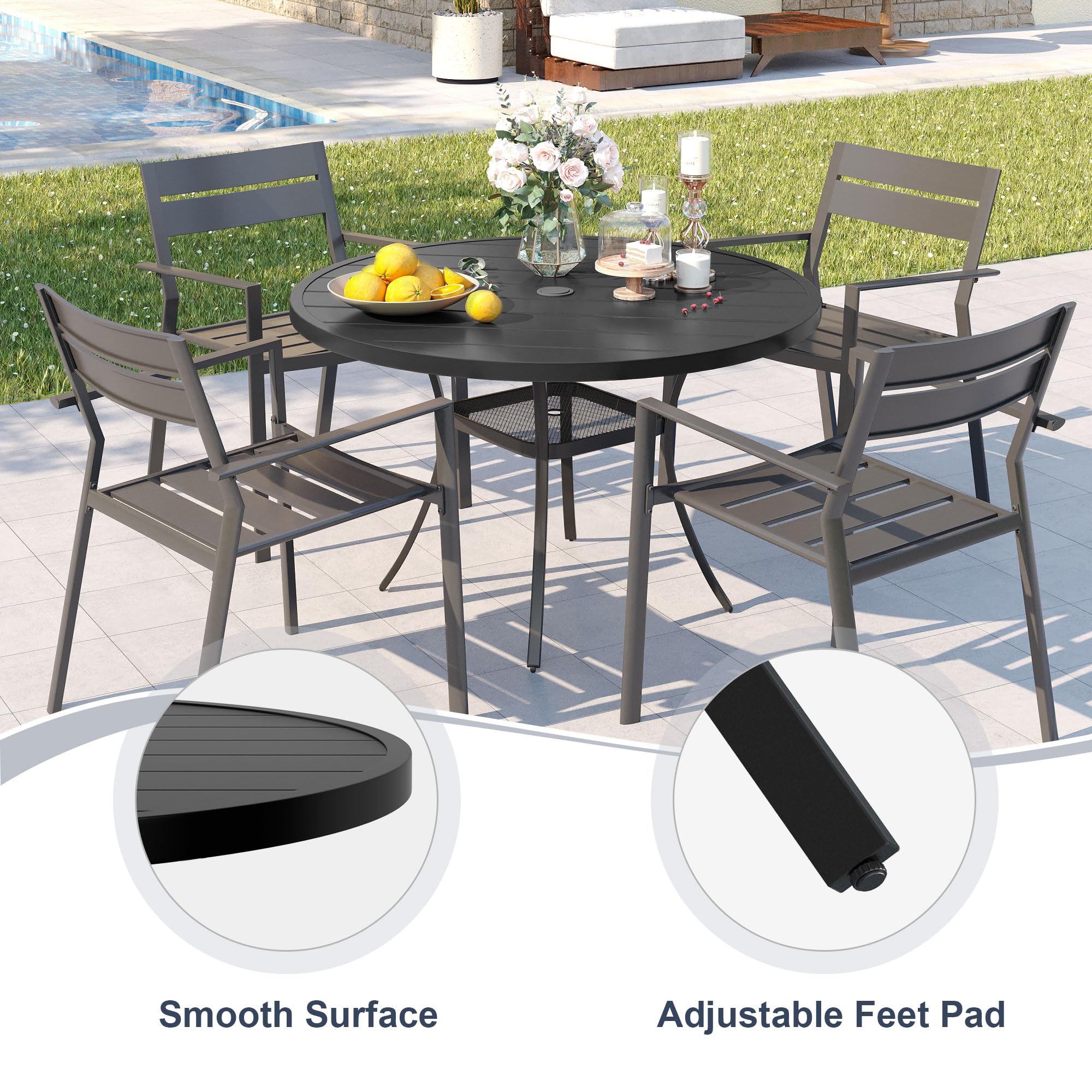 VICLLAX 41 Inch Round Outdoor Dining Table with Umbrella Hole - Durable Metal Patio Table for Garden, Backyard, Porch - Perfect for Outdoor Entertaining & Family Gatherings (Black)