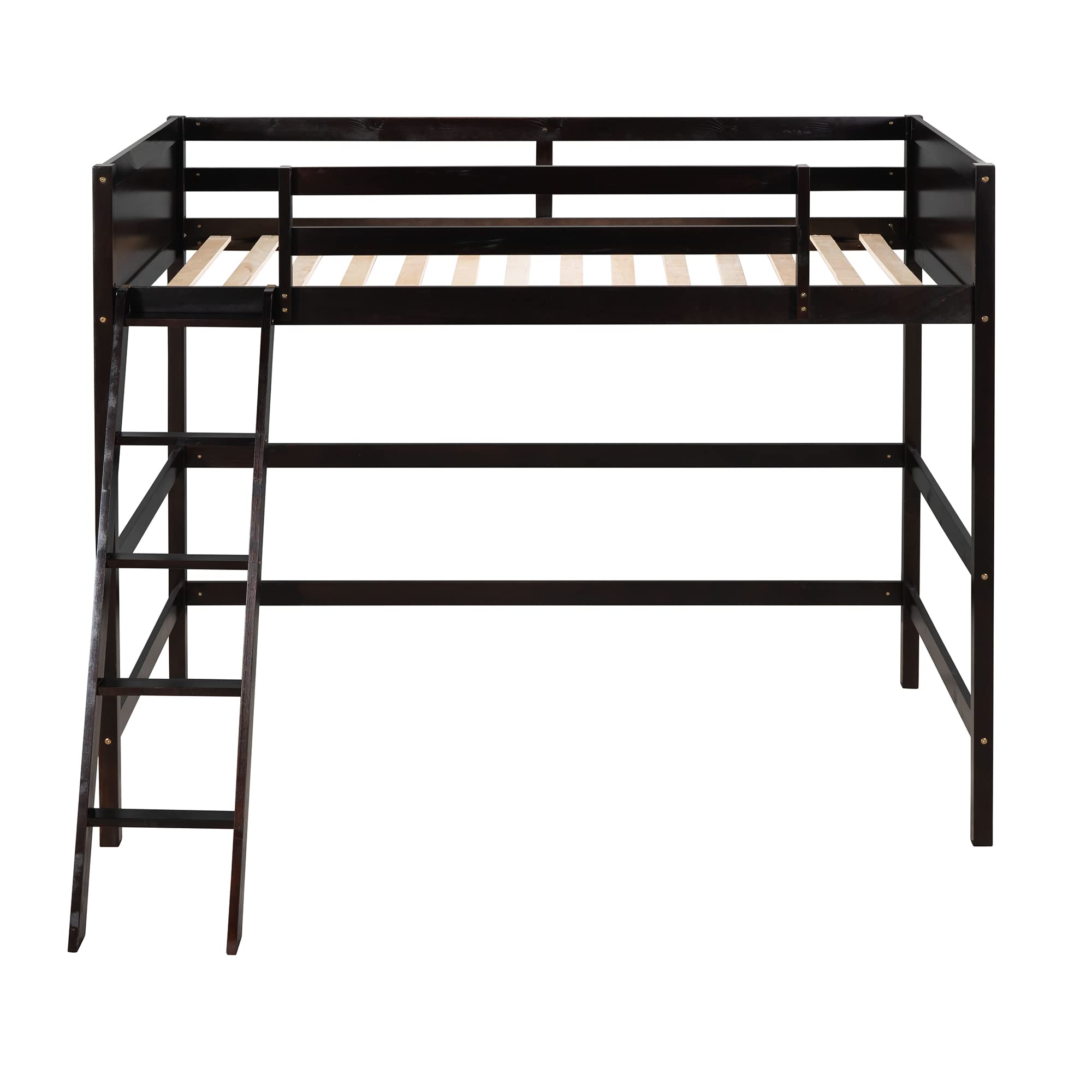 P PURLOVE Twin Loft Bed Frame with Angled Ladder - Solid Wood Loft Bed for Kids & Teens (Espresso Finish) - Space-Saving Bedroom Solution for Small Rooms & Dormitories