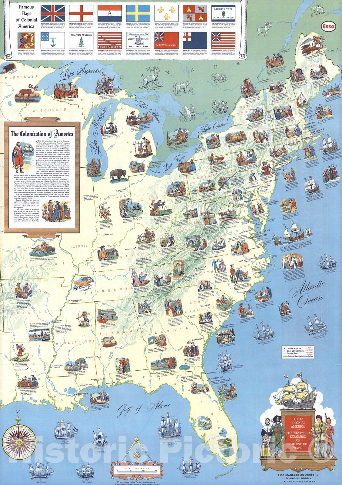 Vintage 1958 Historic Map of Colonial America & Westward Expansion - 44x61 Inch Antique Wall Art Decor for Home, Office & Classroom - Perfect for History Lovers & Educators