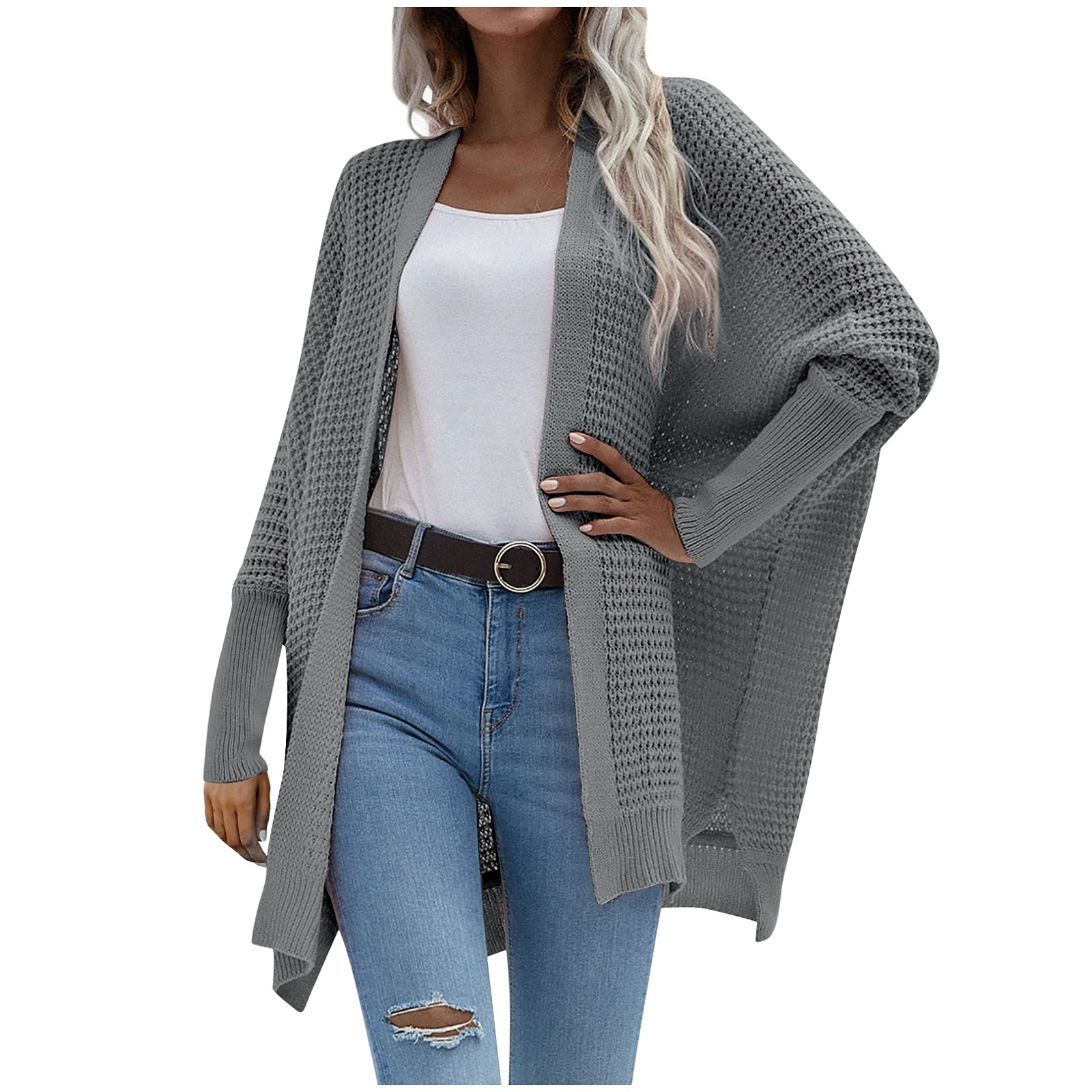 Women's Long Sleeve Ribbed Knit Cardigan - Open Front Casual Fall Sweater | Cozy Kimono Style Cardigan for Women | Perfect for Office, Date Night & Autumn Layering