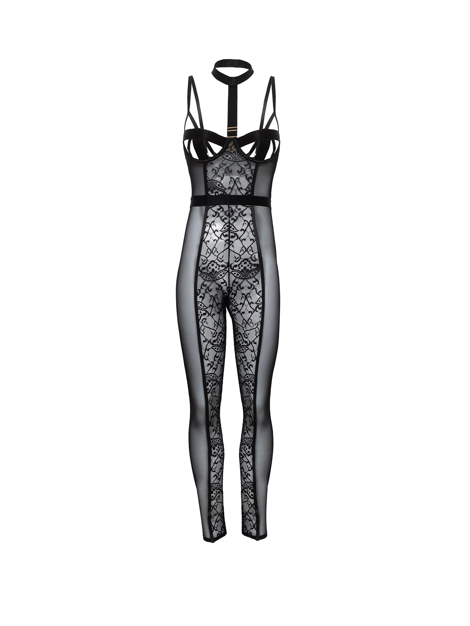 Sensual Sia Cage Lace Catsuit - Elegant Full-Body Mesh Bodysuit for Women | Perfect for Burlesque, Cosplay & Nightclub Outfits