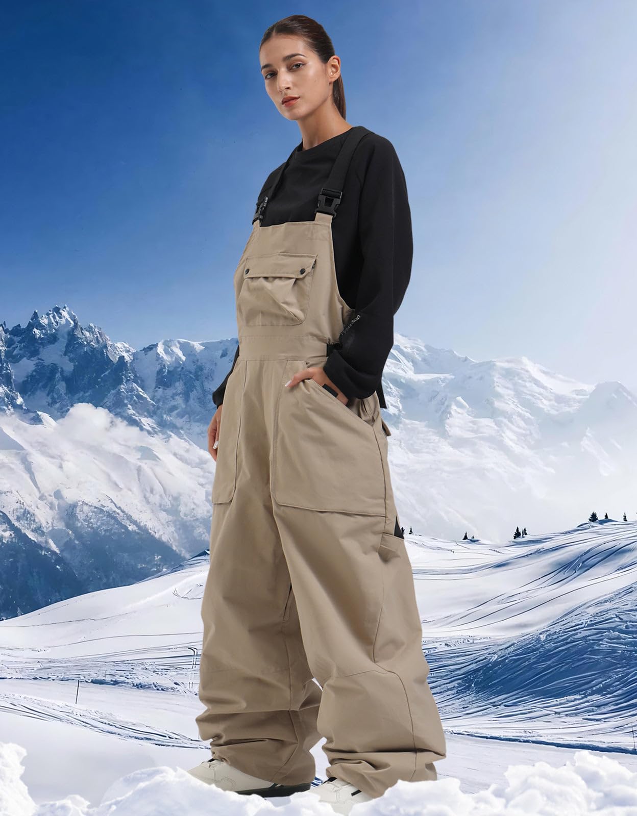 IMPHUT Women's Waterproof Windproof Insulated Snow Bibs - Super Baggy Loose Fit Ski Pants for Snowboarding & Winter Sports | Warm Winter Outdoor Activities