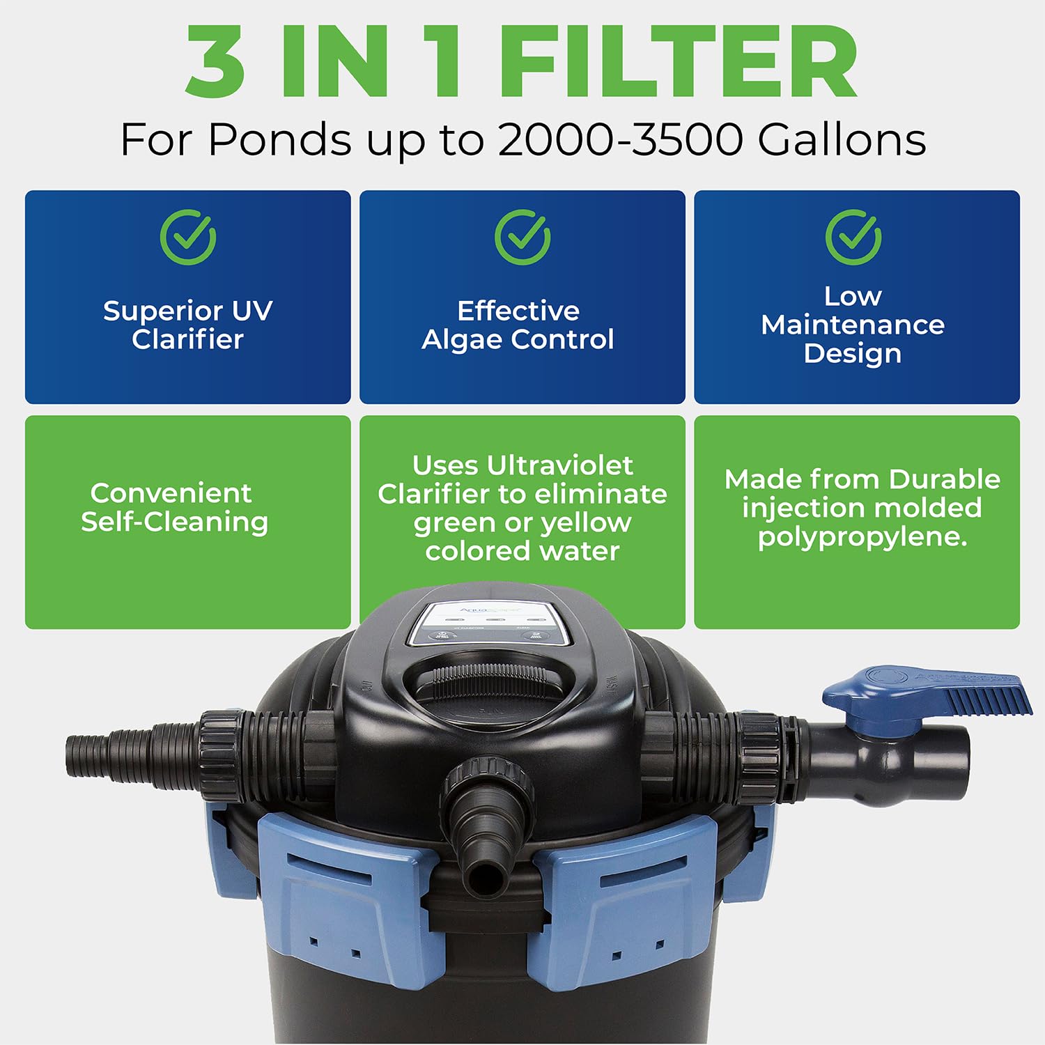 Aquascape 95053 UltraKlean 2000 Gallon Biological Pressure Filter with 14W UV Clarifier - 2700 GPH Pond Water Feature Filter System for Koi Ponds, Waterfalls & Outdoor Water Gardens
