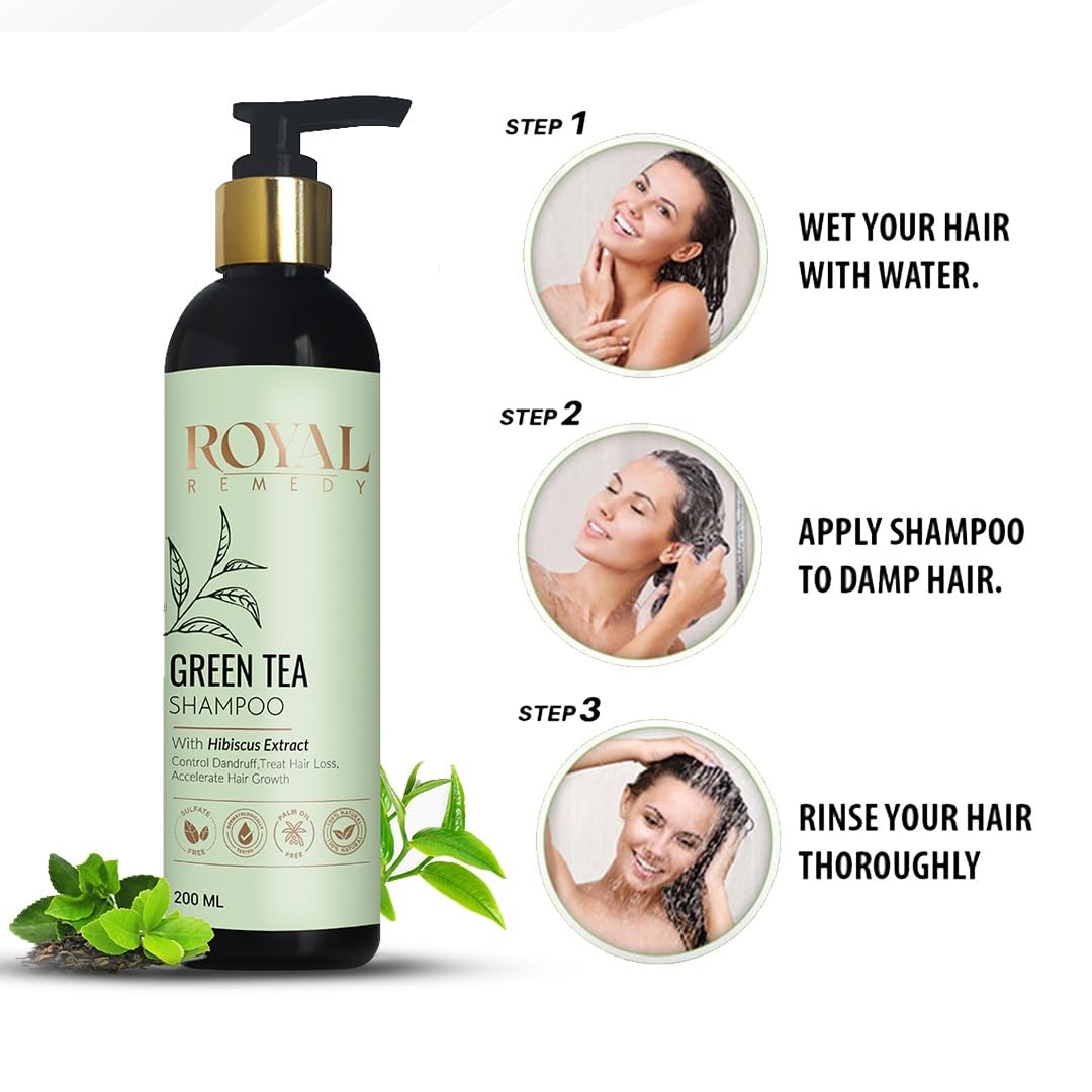 Royal Remedy Green Tea & Hibiscus Extract Shampoo for Dandruff Control, Hair Loss Treatment, and Growth Stimulation with Plant Keratin – 200ml for Men & Women | Perfect for Daily Scalp Care & Thicker, Healthier Hair