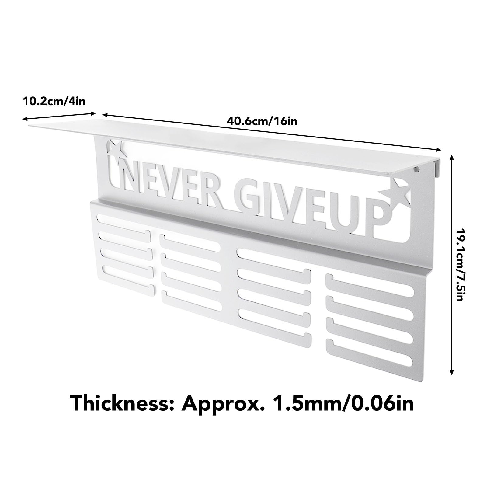 Nurnesy Metal Wall Mounted Trophy Display Shelf with Hook for Runners - Innovative Multi-Purpose Award Holder for Medals & Ribbons - Perfect for Race Finishers, Sports Awards & Home Decor
