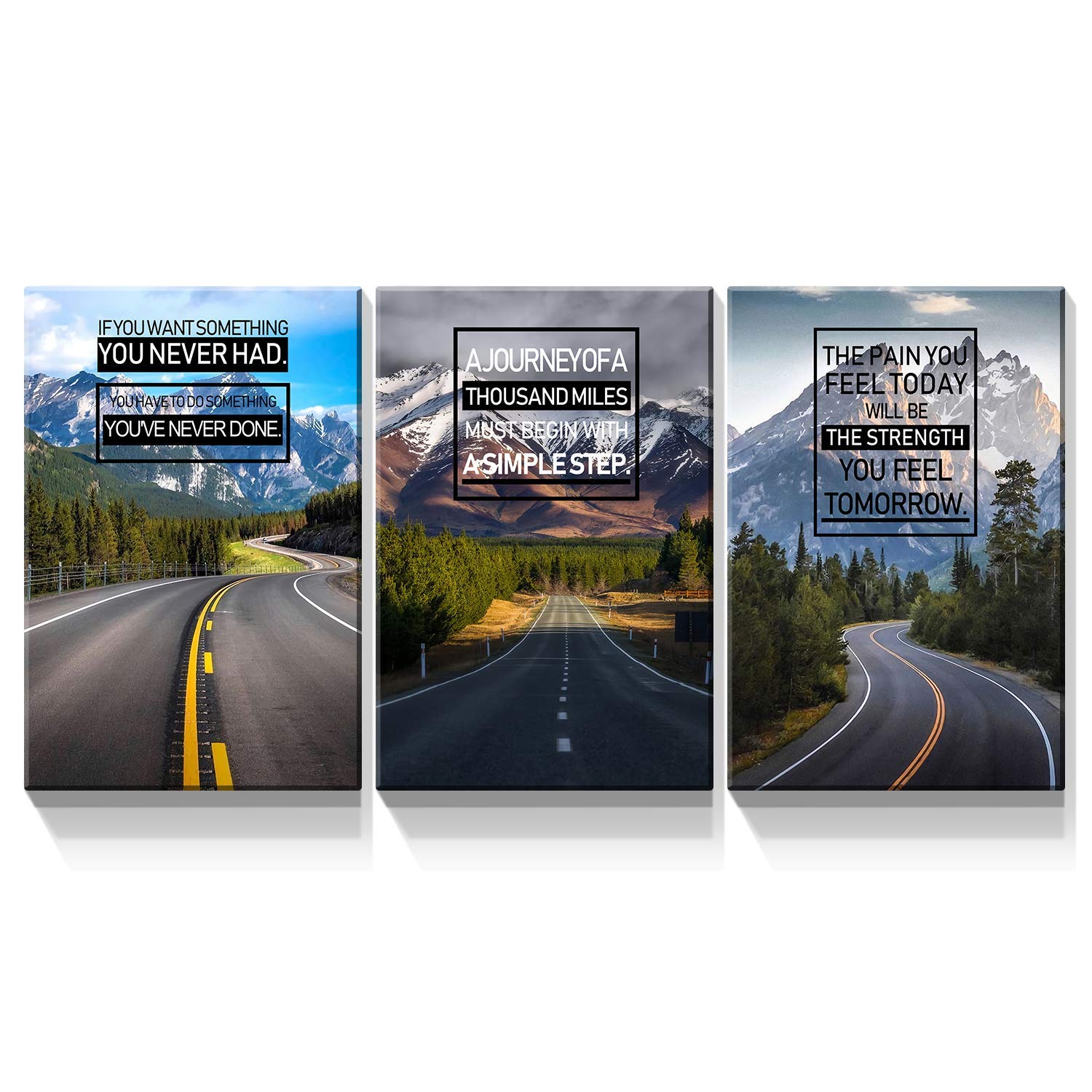 Denozer 3-Piece Canvas Wall Art - Stretched & Framed Landscape Painting with Inspirational Quotes, Modern Home Decor for Living Room (24