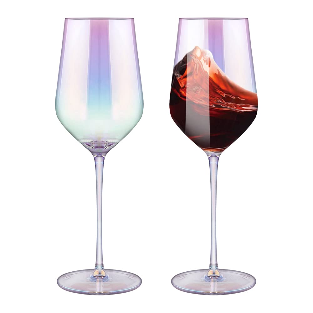 Premium Hand Blown Crystal Wine Glasses Set of 2 - 17oz Iridescent Stemware for Red & White Wine - Elegant Gift for Wedding, Anniversary, Christmas & Birthday - Perfect for Romantic Dinners & Special Celebrations