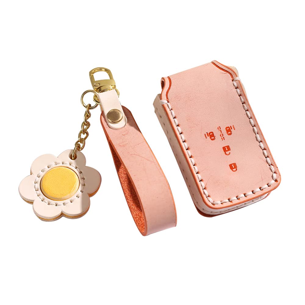 HIBEYO Genuine Leather Car Key Fob Cover for Honda Accord Civic CRV Odyssey - Premium Key Case Shell with Keychain (4 Buttons, Orange) | Perfect Key Protection & Style Accessory for Daily Driving & Travel