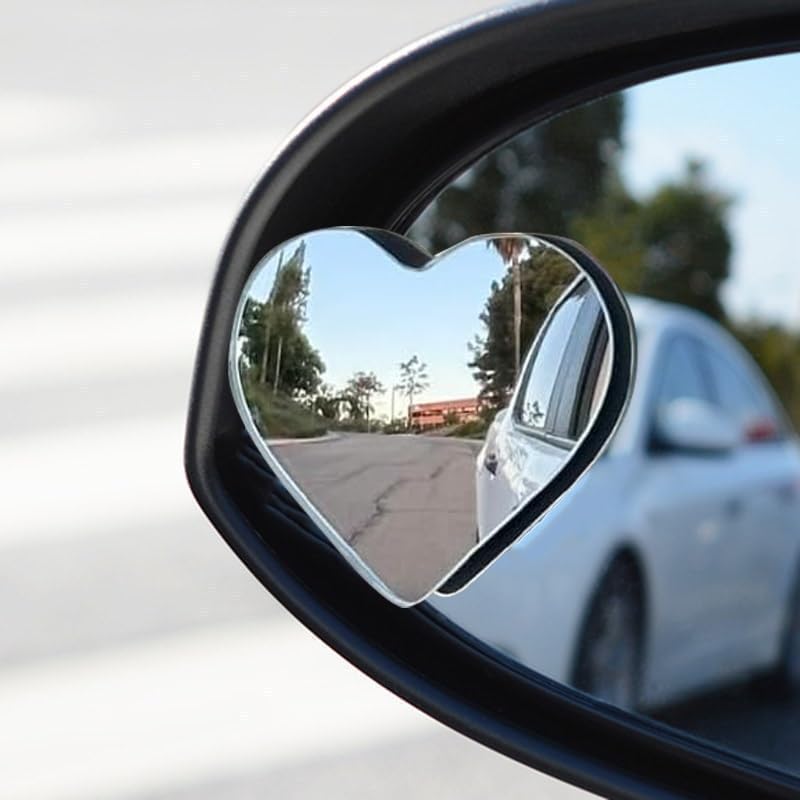 Heart Shaped Blind Spot Mirrors for Cars - Frameless 360° Wide Angle Convex Rearview Mirrors (1 Pair) - Cute Heart Design for Enhanced Safety & Style - Perfect for Compact Cars, SUVs & Trucks