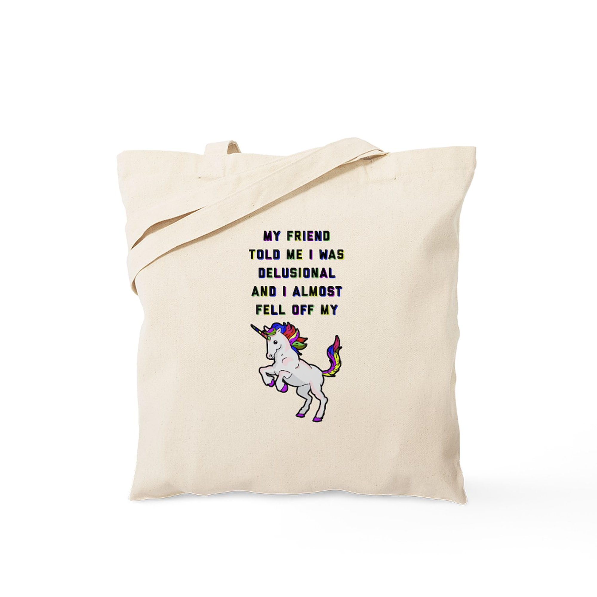 Funny I Almost Fell Off My Unicorn Canvas Tote Bag - Reusable Natural Cotton Shopping Bag for Groceries, Beach & Work