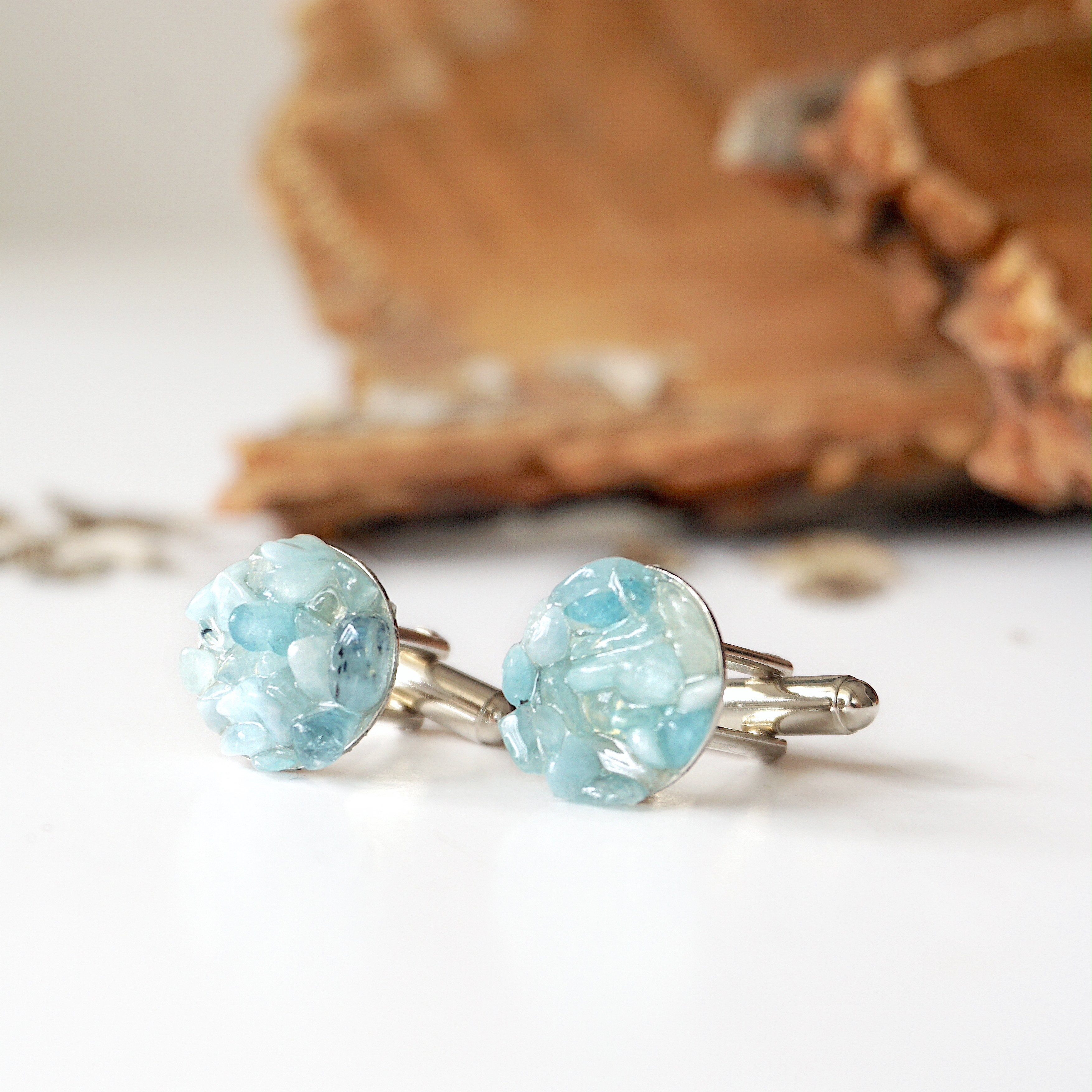 Elegant Aquamarine Cufflinks - White Gold Plated Brass for Men | Perfect for Weddings, Business & Formal Occasions