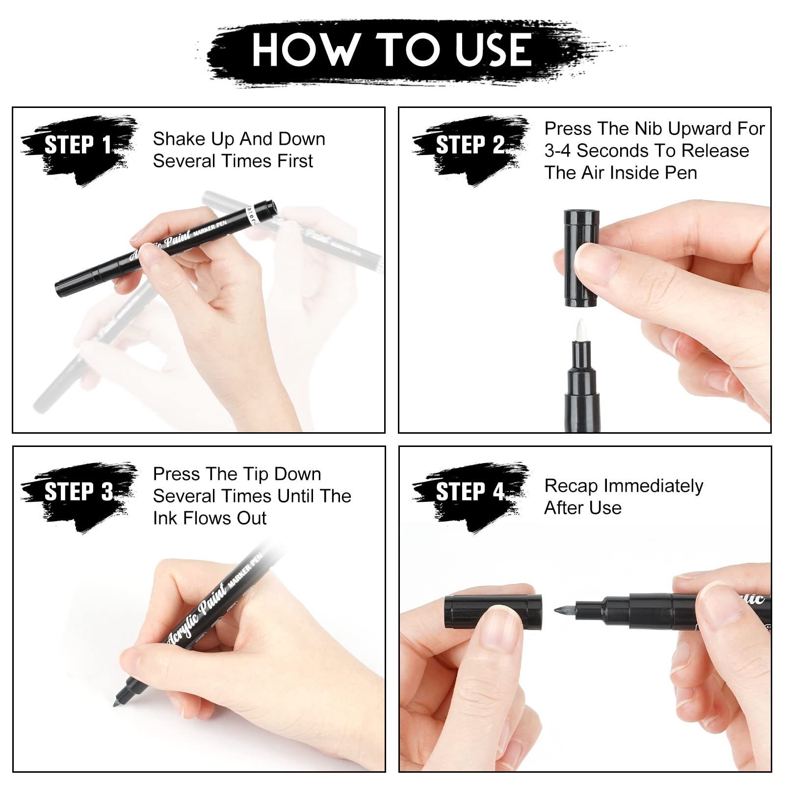 8 Pack 0.7mm White Paint Pens - Acrylic Markers Set (6 White & 2 Black) for Rock Painting, Wood, Canvas, Glass, Ceramic & Paper Art - Extra Fine Tip with Opaque Ink - Perfect for DIY Crafts, Home Decor & Graffiti Projects