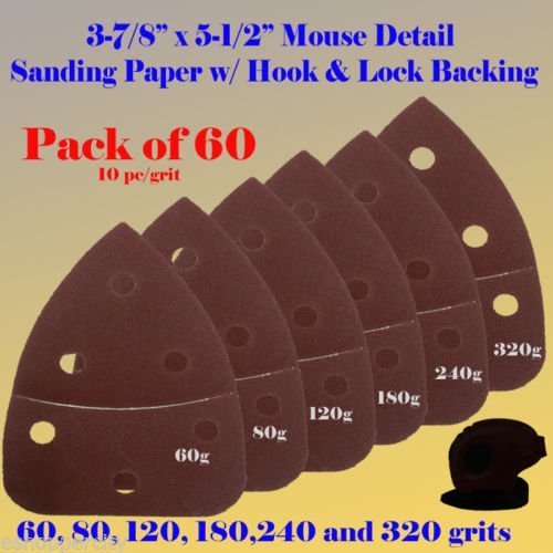 60 Grit Hook & Loop Sandpaper Assortment - 60X Mouse Detail Sander Sanding Paper (5.5