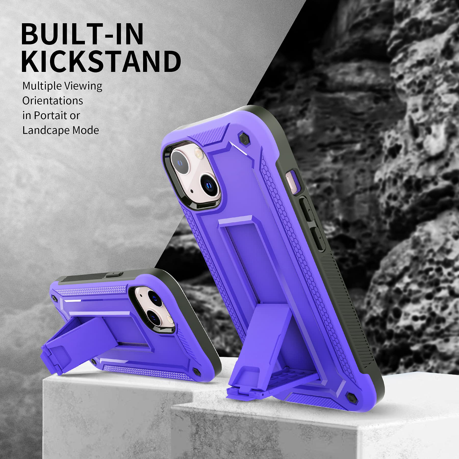 Shockproof iPhone 13 Case with Screen Protector & Kickstand | Military-Grade Dual Layer Protection | Heavy Duty Phone Cover for iPhone 13 (Purple) - Perfect for Outdoor Adventures, Work & Daily Use