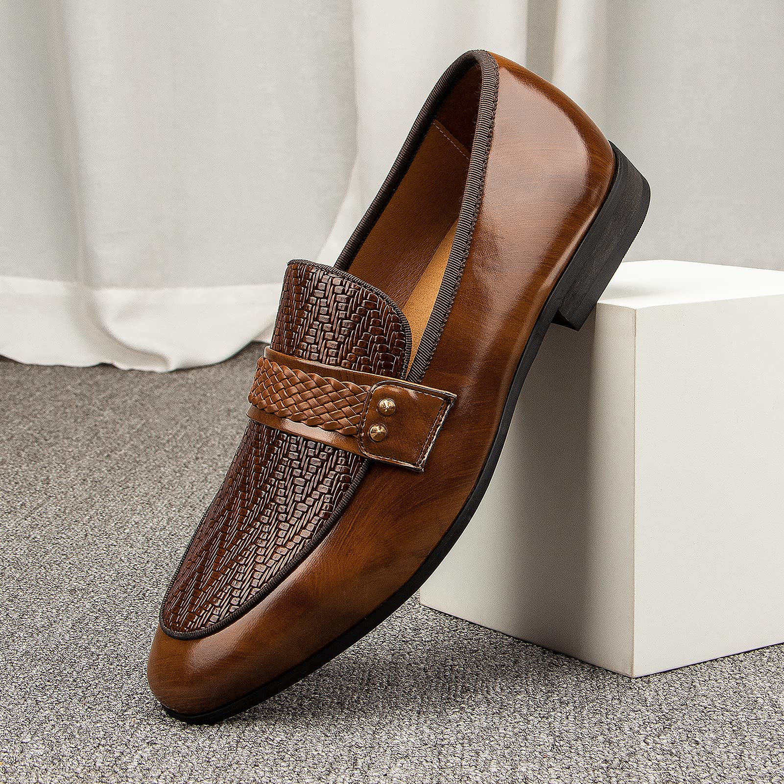 Meijiana Men's Loafers - Premium Leather Dress Shoes for Wedding, Party & Formal Occasions | Comfortable Slip-On Business Shoes for Work & Office Wear
