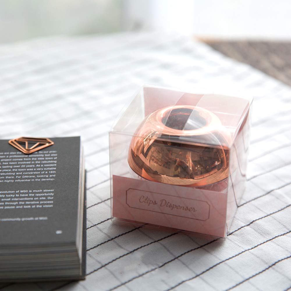 Rose Gold Magnetic Paper Clip Holder with 100pcs Paper Clips - Desk Organizer for Office, School & Home - Perfect Gift Idea for Stationery Lovers (Use for Bills, Notes & Document Organization)