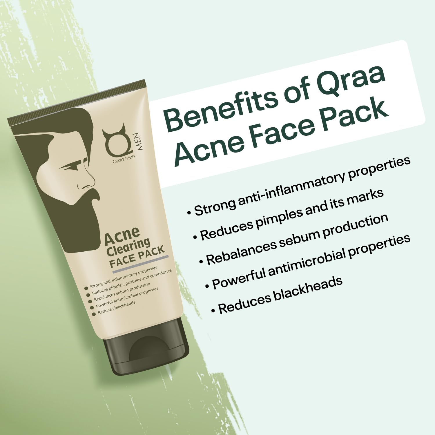 Qraa Men Acne Clearing Face Pack with Turmeric & Tea Tree Oil - 100g | Prevents & Treats Pimples, Reduces Breakouts | Perfect for Daily Skincare & Post-Shave Routine