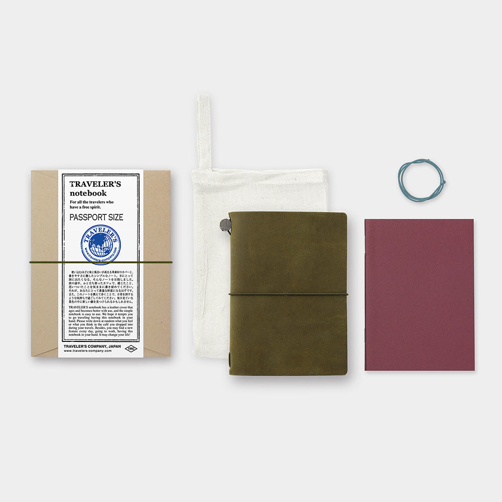 TRAVELER'S COMPANY TRAVELER'S Notebook Starter Kit - Passport Size Olive | Premium Leather Travel Journal for Writing, Sketching & Adventure Planning | Perfect Gift for Travelers & Journal Enthusiasts