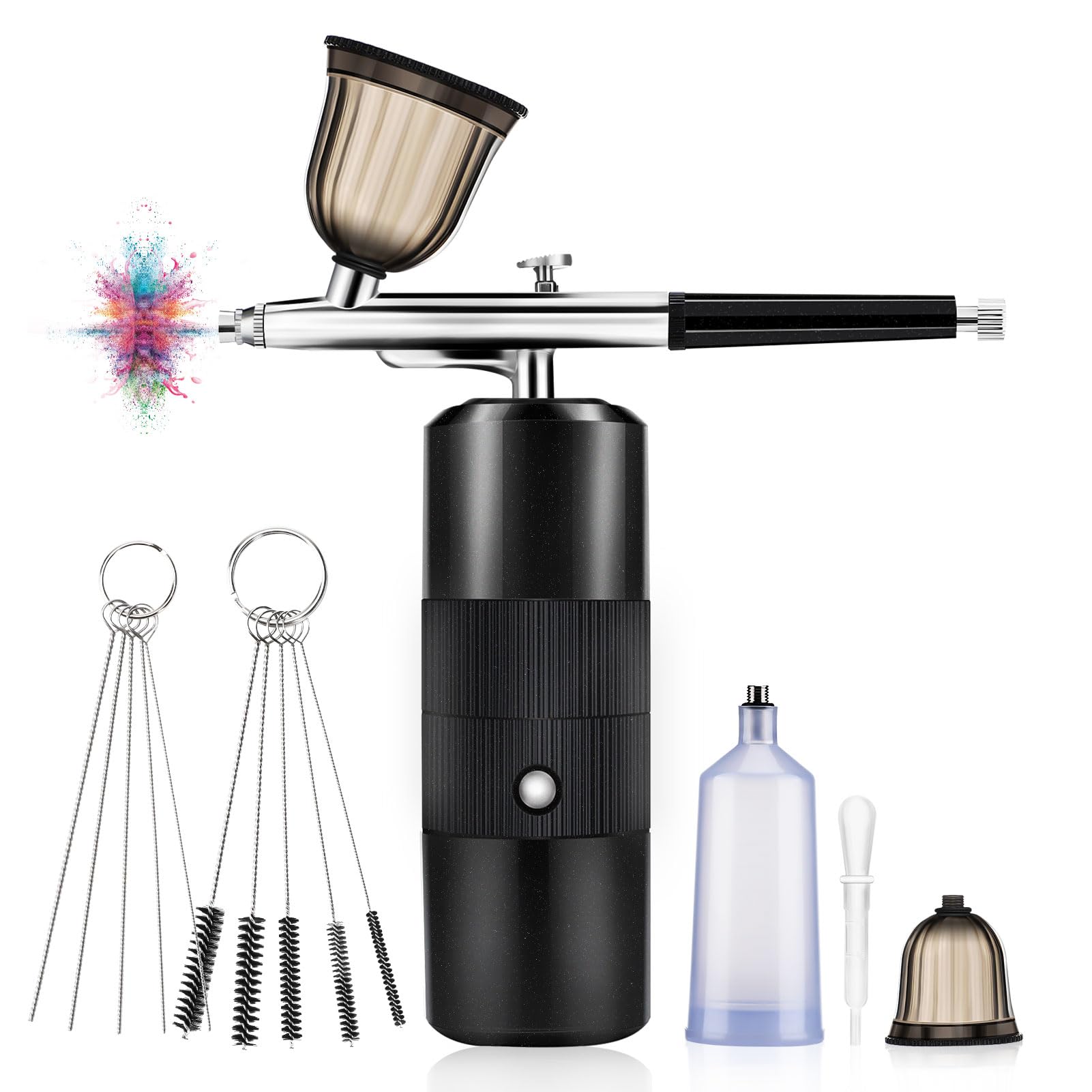 Professional Cordless Airbrush Kit with Air Compressor - Portable Nail Art & Cake Decorating Airbrush Gun, Food Safe Aerografo for Makeup, DIY Crafts & Home Baking - Perfect for Salon, Home Use & Professional Artists (Black)
