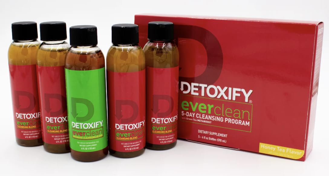 Detoxify Ever Clean Cleansing Program - 5-Day Honey Tea Detox (5 x 4oz Bottles) with Green Tea, Vitamins & Minerals - Includes Free Sticker & Bag - Perfect for Weight Loss, Body Cleansing & Energy Boost
