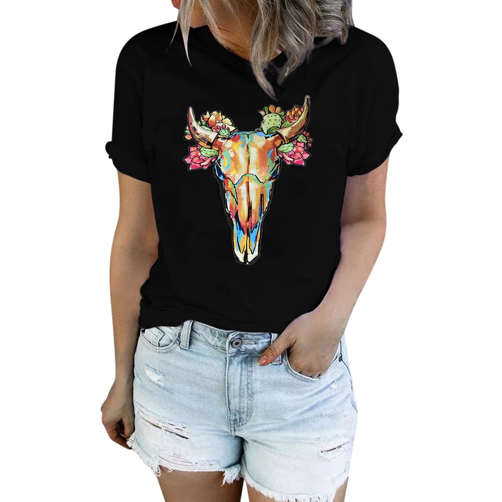 Vintage Aztec Denim Shirts for Women - Summer Short Sleeve Tops for Casual Wear