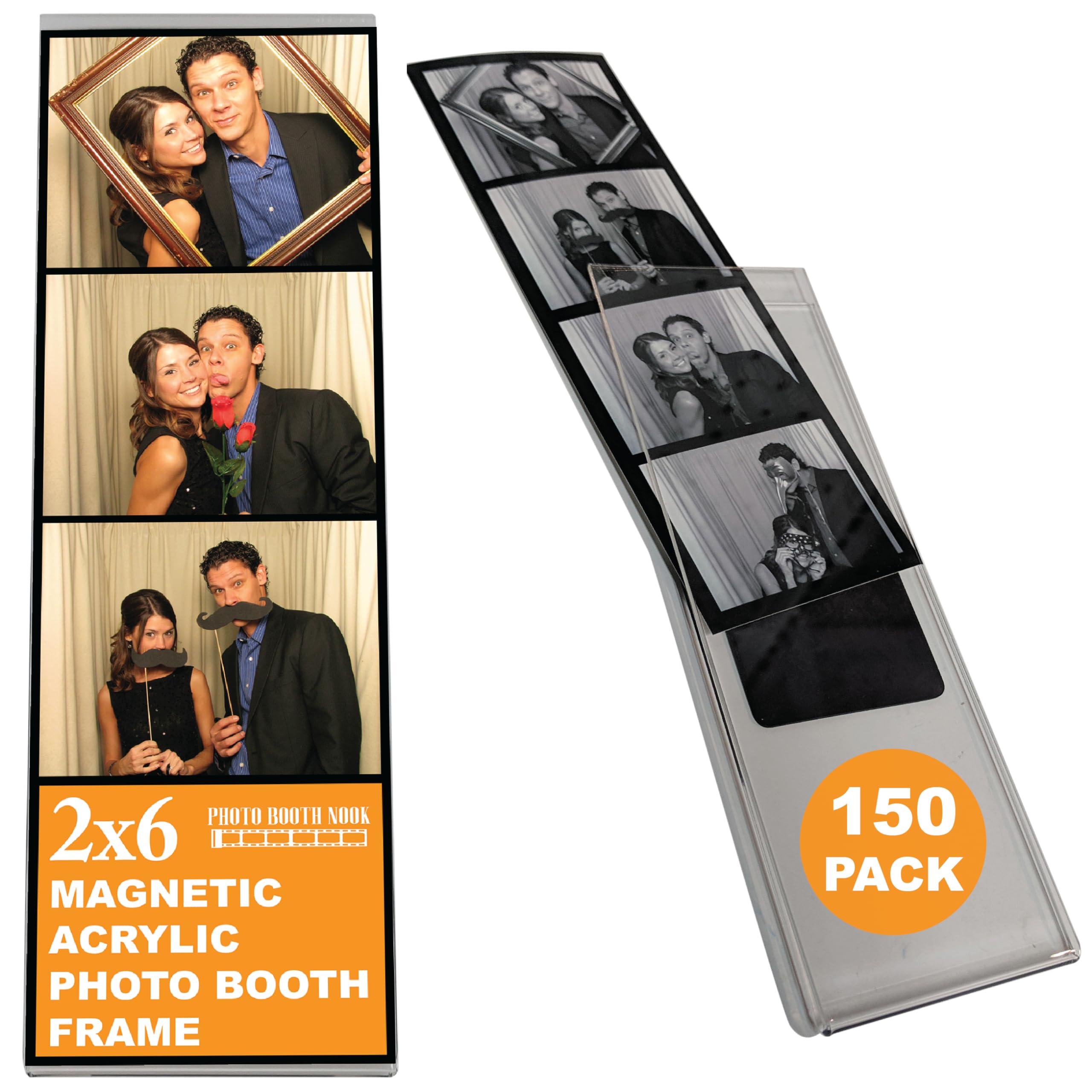 150 Pack 2x6 Inch Acrylic Magnetic Photo Frames with Inserts - Vertical Refrigerator & Locker Magnet Picture Frames for Photobooth Strips - Perfect for Weddings, Graduation Parties, Baby Showers & Home Decor Displays