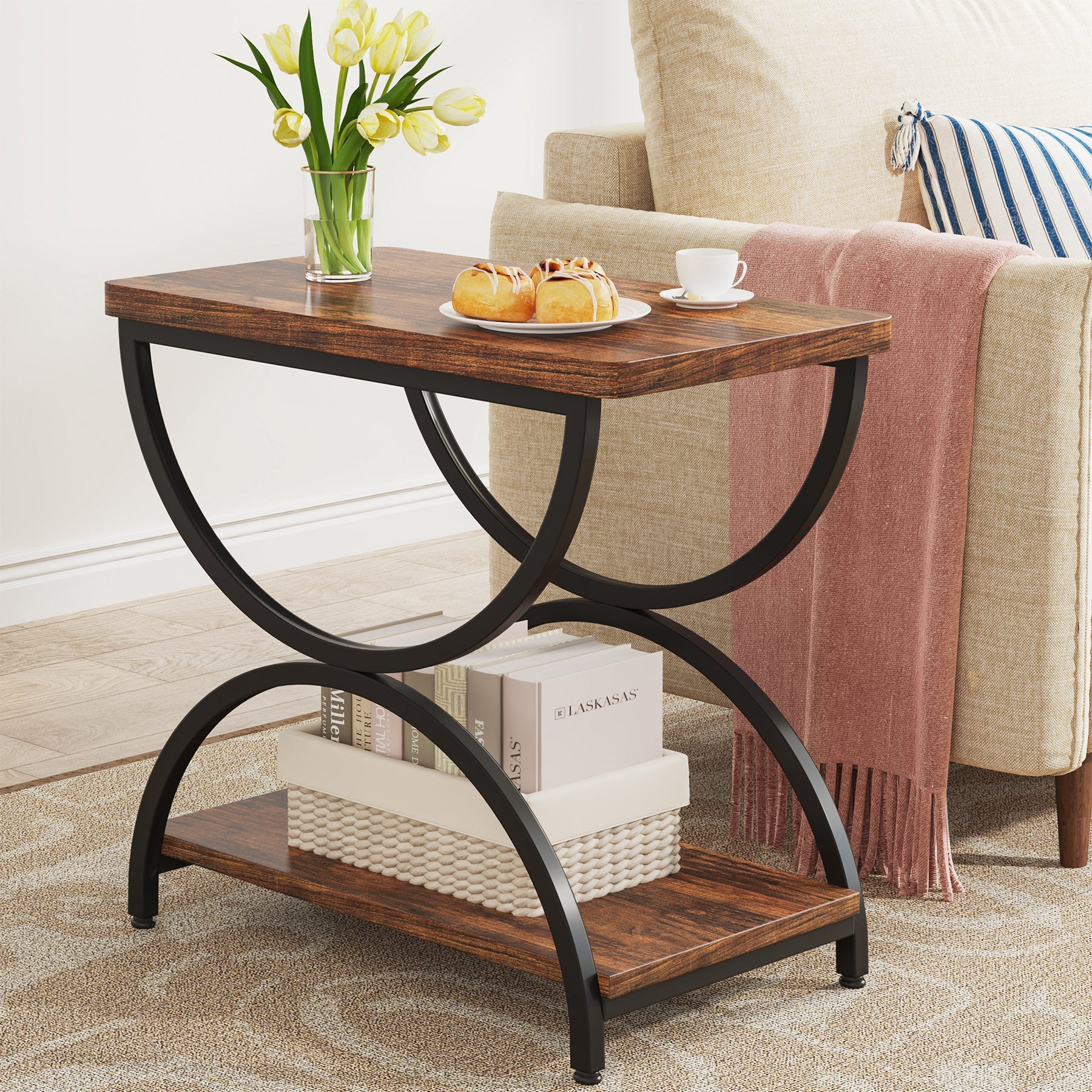 2 Tier End Table with Metal Frame - Modern Rectangular Side Table for Living Room, Bedroom & Office - Sturdy & Stylish Home Decor Accent Piece